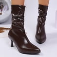 thumbnail image 2 of Brown Women Versatile Boots With Pointed Toe Accent High Heel Pleated Construction For Comfort And Height Enhancement Great For Winter Fall, 2 of 9