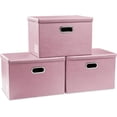thumbnail image 1 of Caja de almacenamiento plegable con tapa, paquete de 3 unidades, contenedor organizador plegable de tela tipo cuero, cesta cubo con tapa para el hogar, recámara, clóset, oficina, guardería, 1 of 7