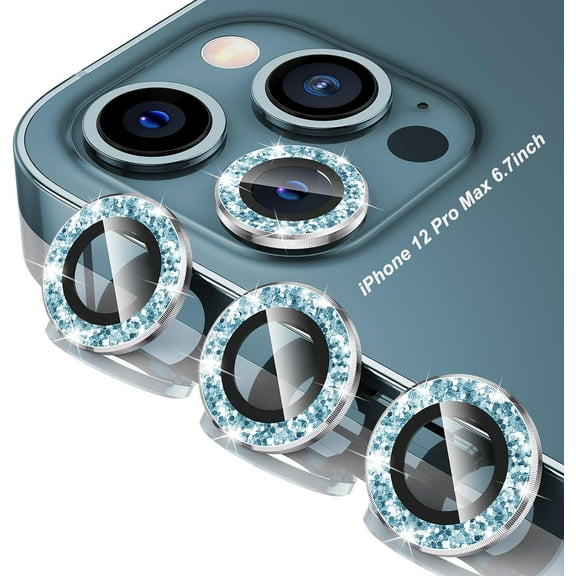 Compatible with iPhone 12 Pro Max Camera Lens Protector, 9H Tempered Glass Camera Cover Screen Protector for iPhone12 Pro Max 6.7 inch 2020 (Blue Glitter)