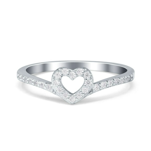 Simulated Cubic Zirconia Size-5 Heart Petite Dainty V Chevron Midi Thumb Ring Promsie Band 925 Sterling Silver