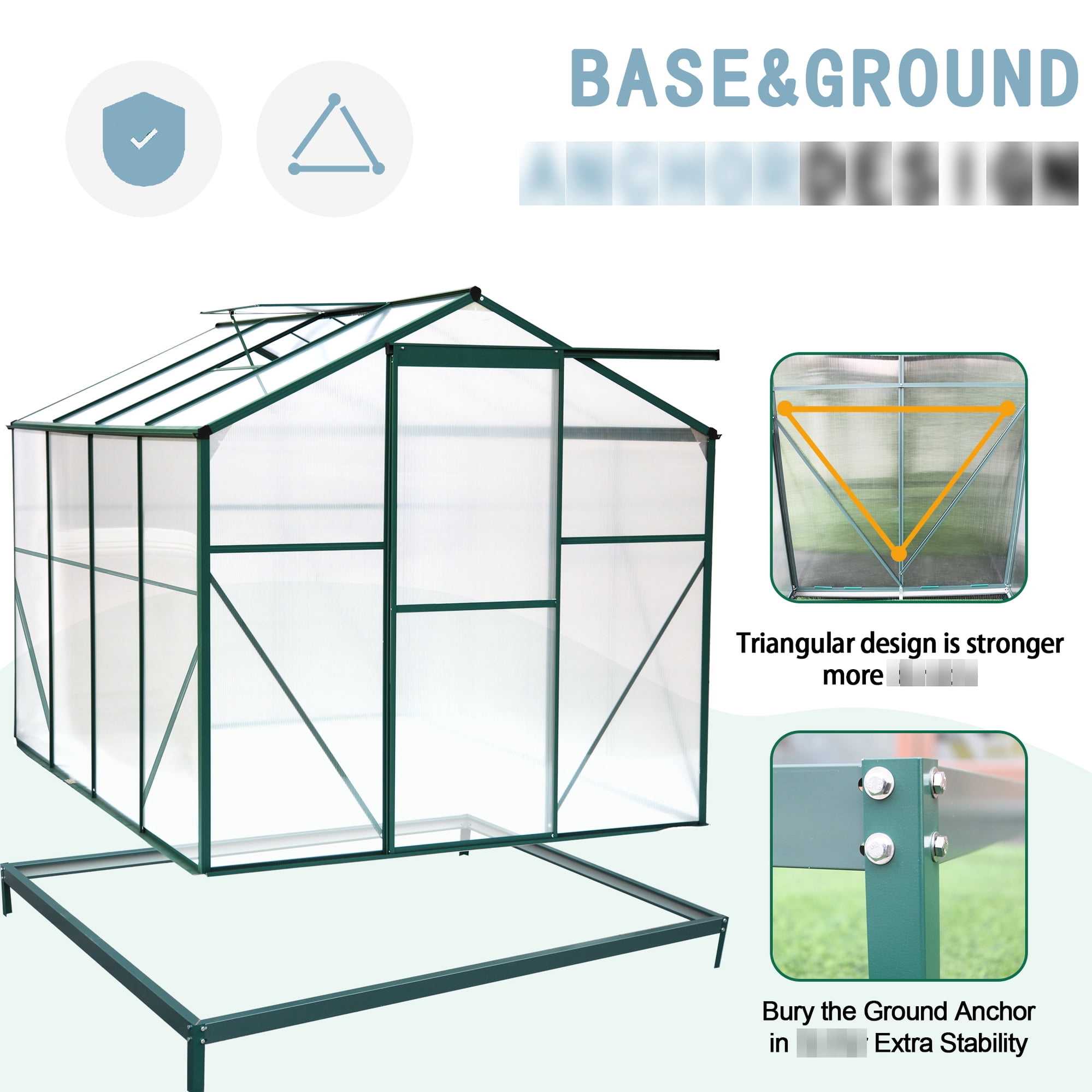 Heavy Duty Polycarbonate Greenhouse, 6'x8', For All Seasons, Ventilation System, Easy Installation Backyard Greenhouse 4mm Twin Panels, Aluminum Frame, Effective Drainage
