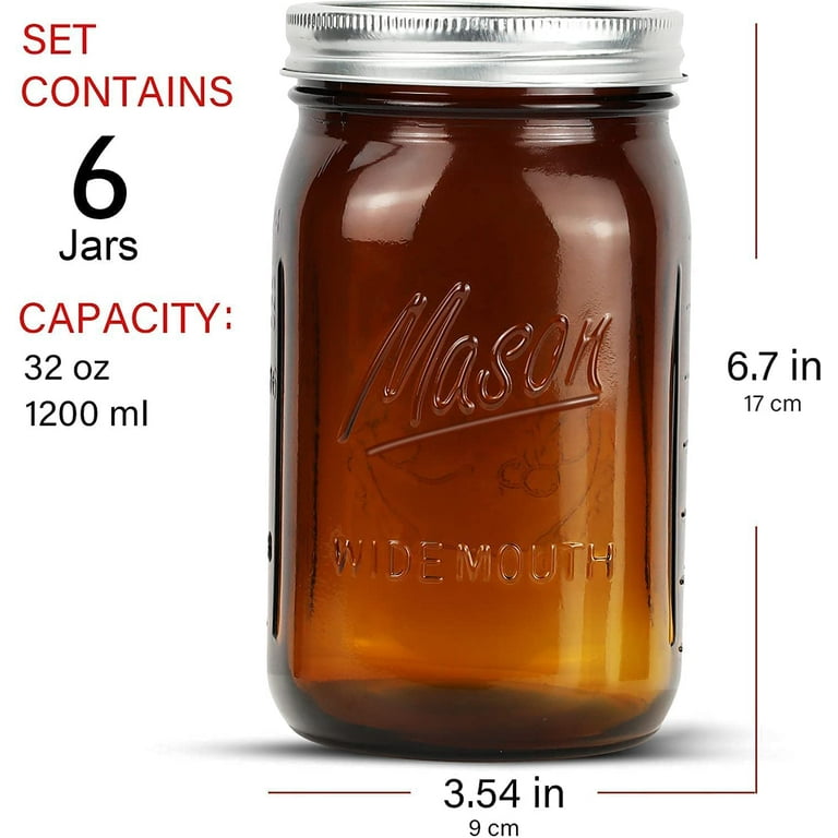KAMOTA Wide Mouth Mason Jars 22 oz With Regular Lids and Bands, Ideal for  Jam, Honey, Wedding Favors, Shower Favors, Baby Foods, DIY Magnetic Spice  Jars, 6 PACK, 6 Silver Pipette Covers Included