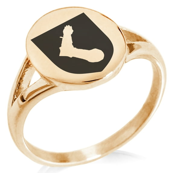 Stainless Steel Arm Armor Leadership Coat of Arms Shield Minimalist Oval Top Polished Statement Signet Ring