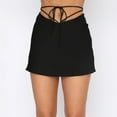 thumbnail image 4 of IROINNID Women's Casual Fashion Cropped Navel Tie Zipper Temperamental Commute Skirt Short Elastic Waist Mini Solid Color Skirt, 4 of 6