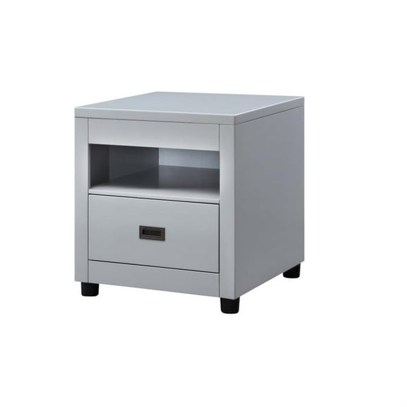 Transitional Style Wooden End Table with 1 Drawer, Gray and Black