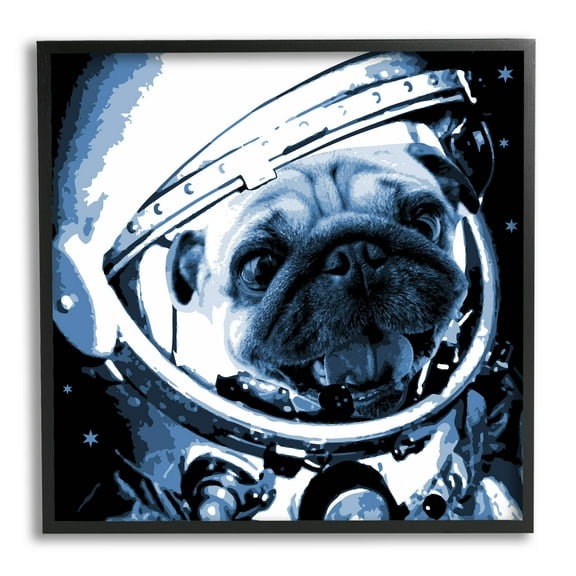 Stupell Industries Pug Space Astronaut Helmet Graphic Art Black Framed Art Print Wall Art, Design by Daphne Polselli