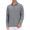 thumbnail image 5 of INSPIRE CHIC Men's Textured Polo Shirts Long Sleeve Quarter Zip Golf Top S Gray, 5 of 6