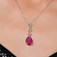 thumbnail image 3 of 925 Silver and 10K Yellow Gold Red Created Ruby and Pink Created Sapphire & Lab Grown Diamond Pendant Necklace for Women | 13.42 Cttw | Gemstone July Birthstone | Pear Shape 18X13MM | With 18" Chain, 3 of 6