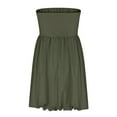 thumbnail image 5 of VBTAPA Women's Strapless Tube Top Mini Dress Ruched Sleeveless Off Shoulder Flared Short Dress Summer Party Club Dresses Army Green M, 5 of 8