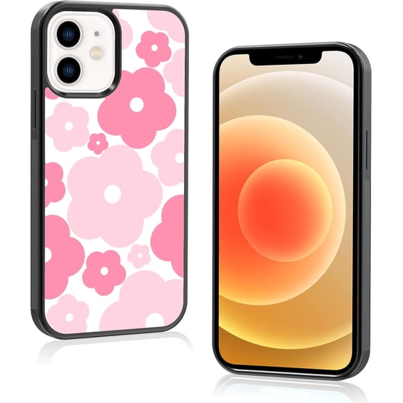 for iPhone 12 and iPhone 12 Pro Case Cute Kawaii Pink Flower Floral Aesthetic Phone Case for Girls Preppy