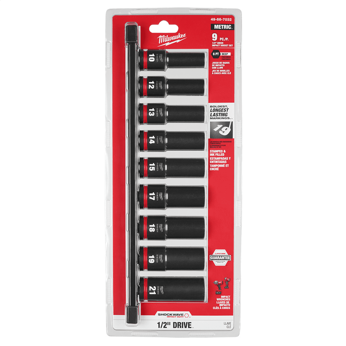 Milwaukee Tool 9PC SHOCKWAVE Impact Duty 1/2" Drive Metric Deep 6 Point Socket Set