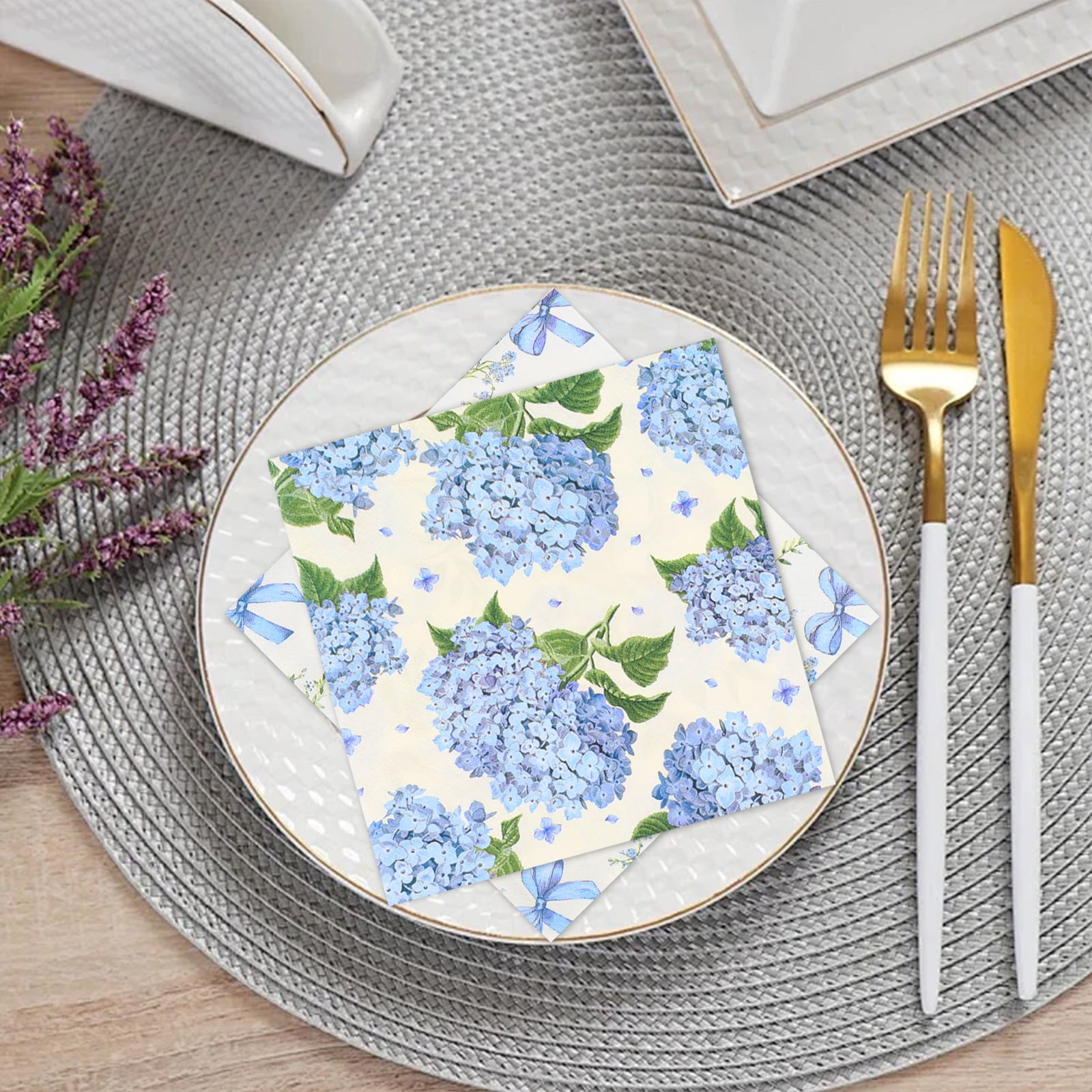 Atopoler 120 Pcs Floral Decoupage Napkins,Decorative Floral Paper Napkin,Flower Hand Towels for Celebrations Tea Party Dinner Wedding,Blue Color