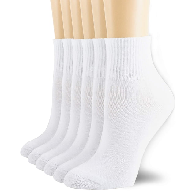 Calcetines deportivos NevEnd de algodón con cuello redondo y tobillo, 6 pares, talla M, blancos