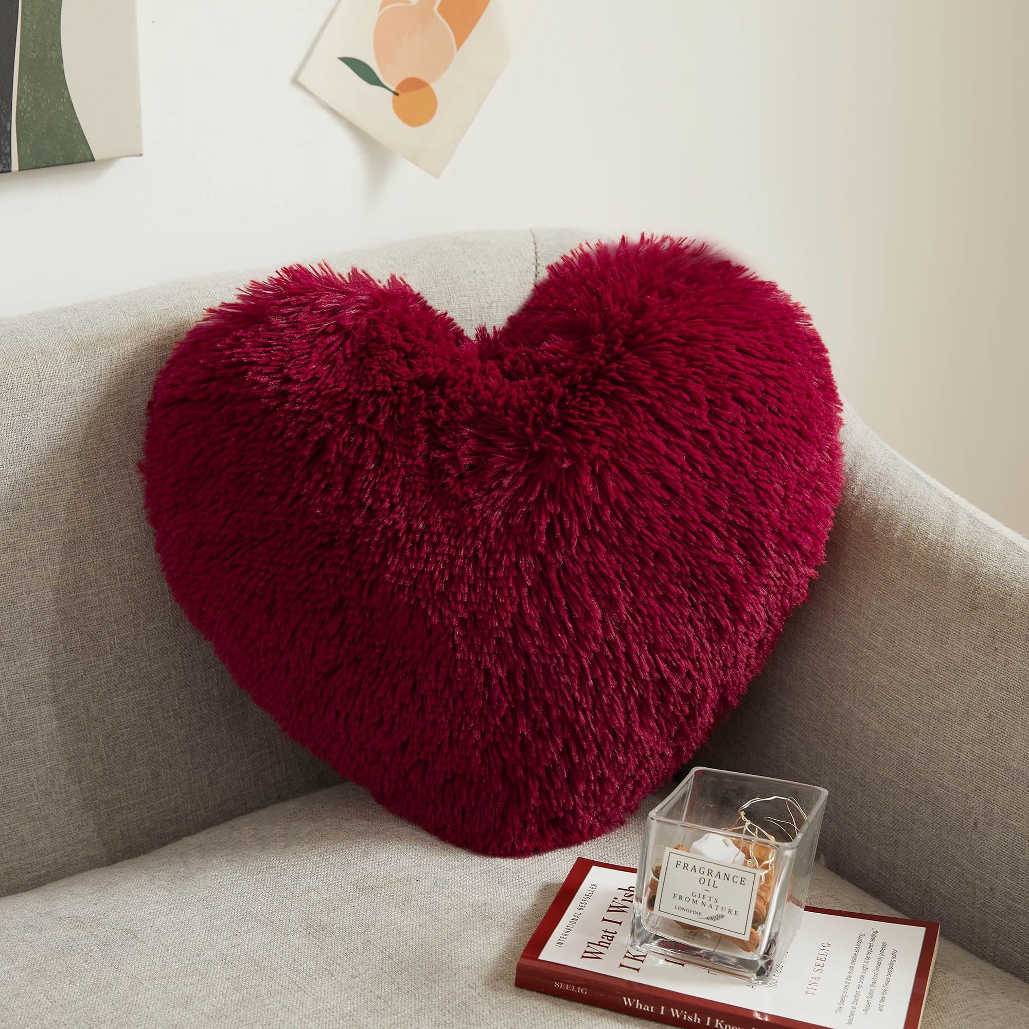 XeGe 15 x17 x6 Love Heart Shaped Pillow Double Sided Soft Red Shaggy Faux Fur Throw Pillow Romantic Gift Home Decor Walmart