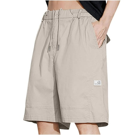 Ahuyic Cargo Shorts for Men Men s Athletic Short Quick-Dry Solid Casual Travel Fishing Golf Tactical Short whit Proket Beige L
