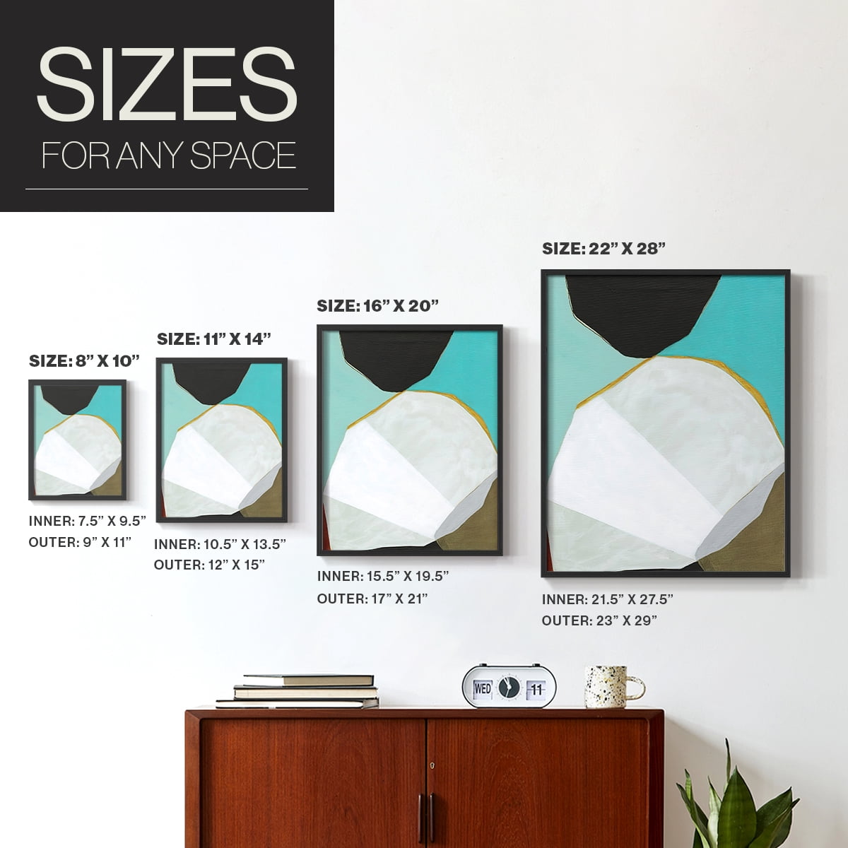 Graphica II Framed Print in Black Solid Wood Framed Print No Nail Hanging