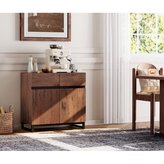 WAMPAT Sideboard Buffet Cabinet with Adjustable Shelf and Metal Base, Modern Storage Coffee Bar Cabinet for Living Room and Kitchen, Brown