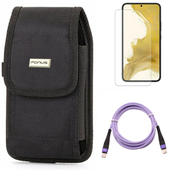 For Samsung Galaxy S21 (6.2") - Anti-Glare TPU Film Matte Screen Protector   Holster Swivel Case Belt Clip   Fast Charger Cord Type-C to USB-C Purple 10ft PD Cable