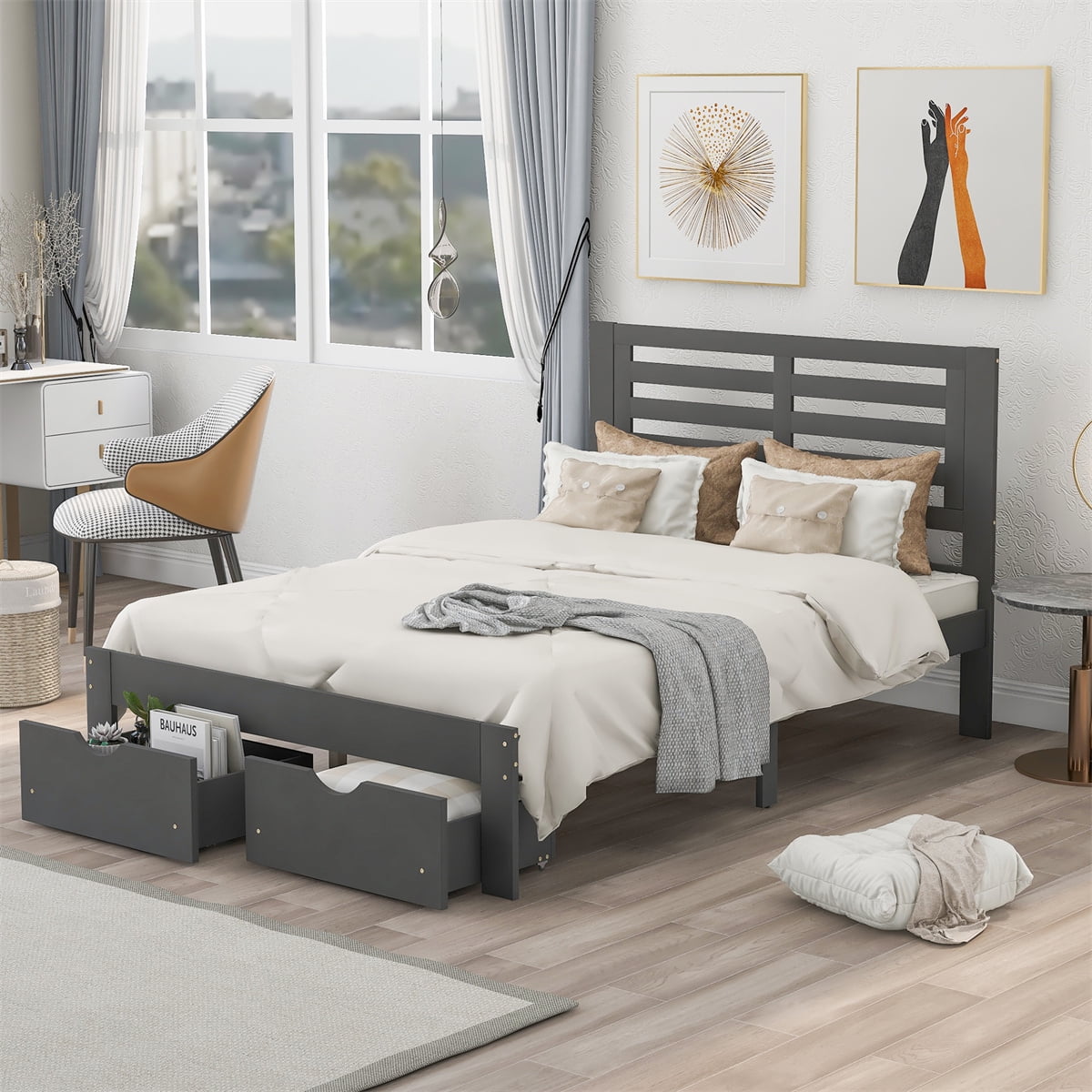 ASTARTH 54.1"Full-Size Platform Bed,Wood Platform Bed Frame with