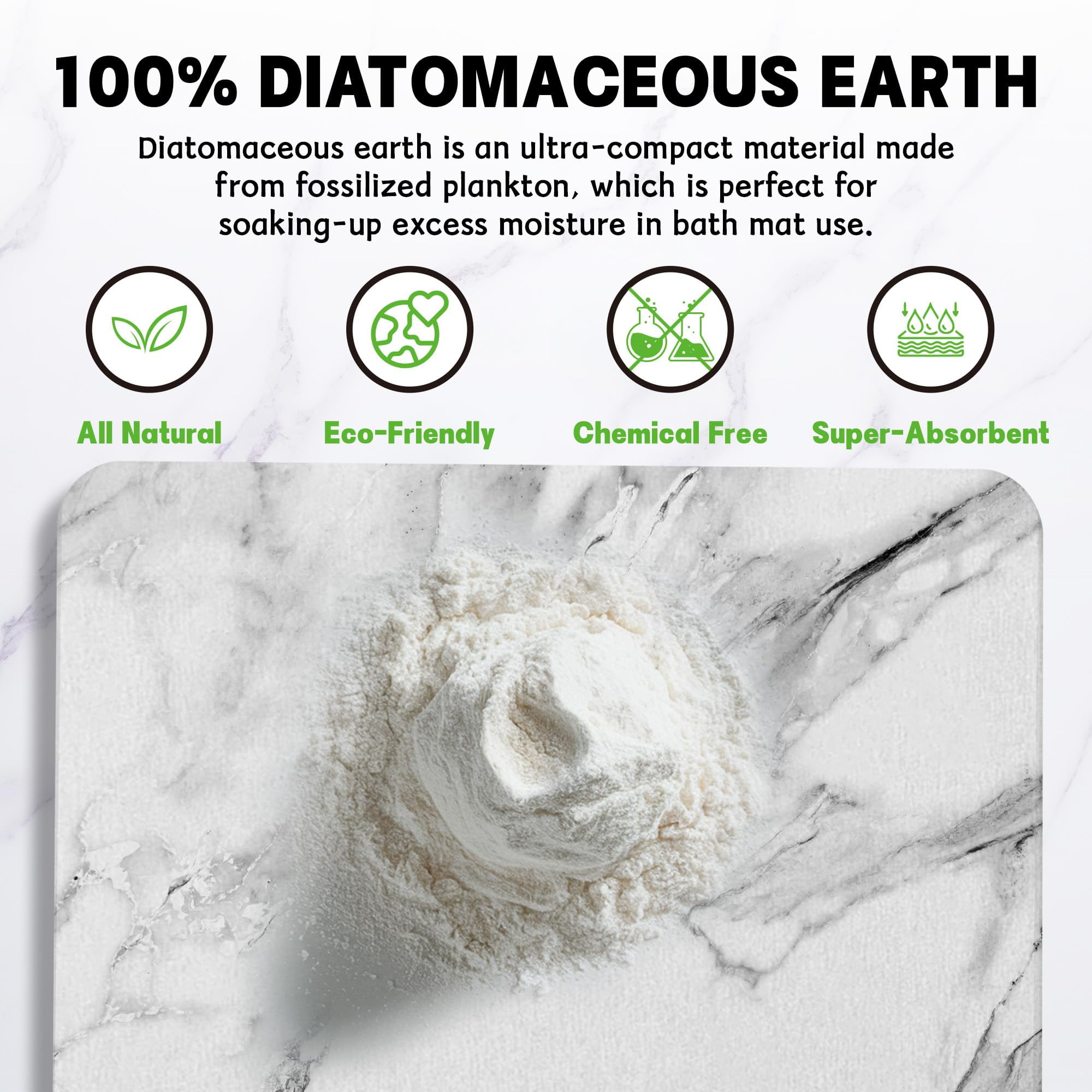 Stone Bath Mat, Diatomaceous Earth Fast-Drying & Absorbent Shower Mat, Non-Slip Diatomite Bathroom Floor Mat for Bathtub, White Marble