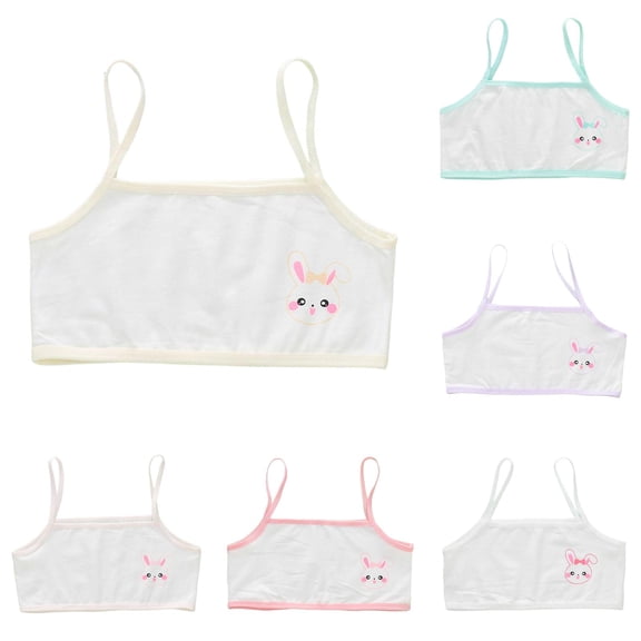 HUITKMM Girls Bras Girls Cotton-Like Soft Training Bras 7 Pack Bunny Print School Wear