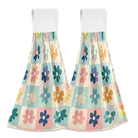 Yayeee Kitchen Hanging Hand Towels Set of 2 with Loop Bathroom Absorbent Tie Towel, Green Floral