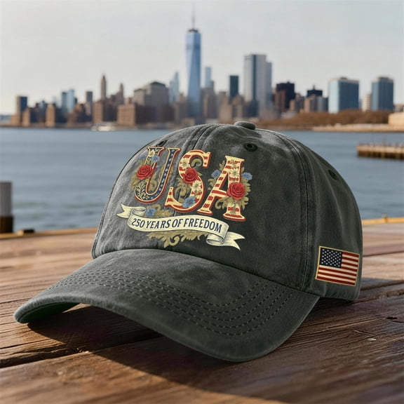 America Birthday Hat 250 Years Anniversary Hat Patriotic USA Baseball Cap Adjustable Distressed Print Soft Washed Cotton for 4th of July & Daily Wear Green