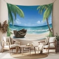 thumbnail image 2 of Ocean Beach Large Tapestry for Bedroom Wall Hanging Tapestry, Blue Coastal Palm Tree Nautical Sailboat Ceiling Backdrop Tapestries Poster Blanket Wall Decor for Teens Room Living Room Dorm 100" x 59", 2 of 8