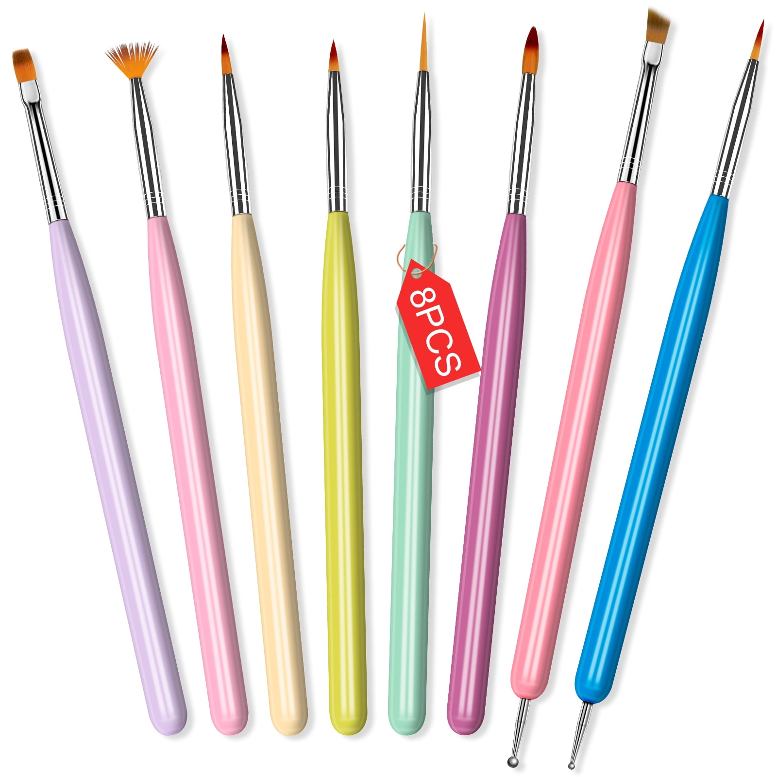 Saviland 8Pcs Nail Art Brushes Set DoubleEnd Nail Art Tools Kit with