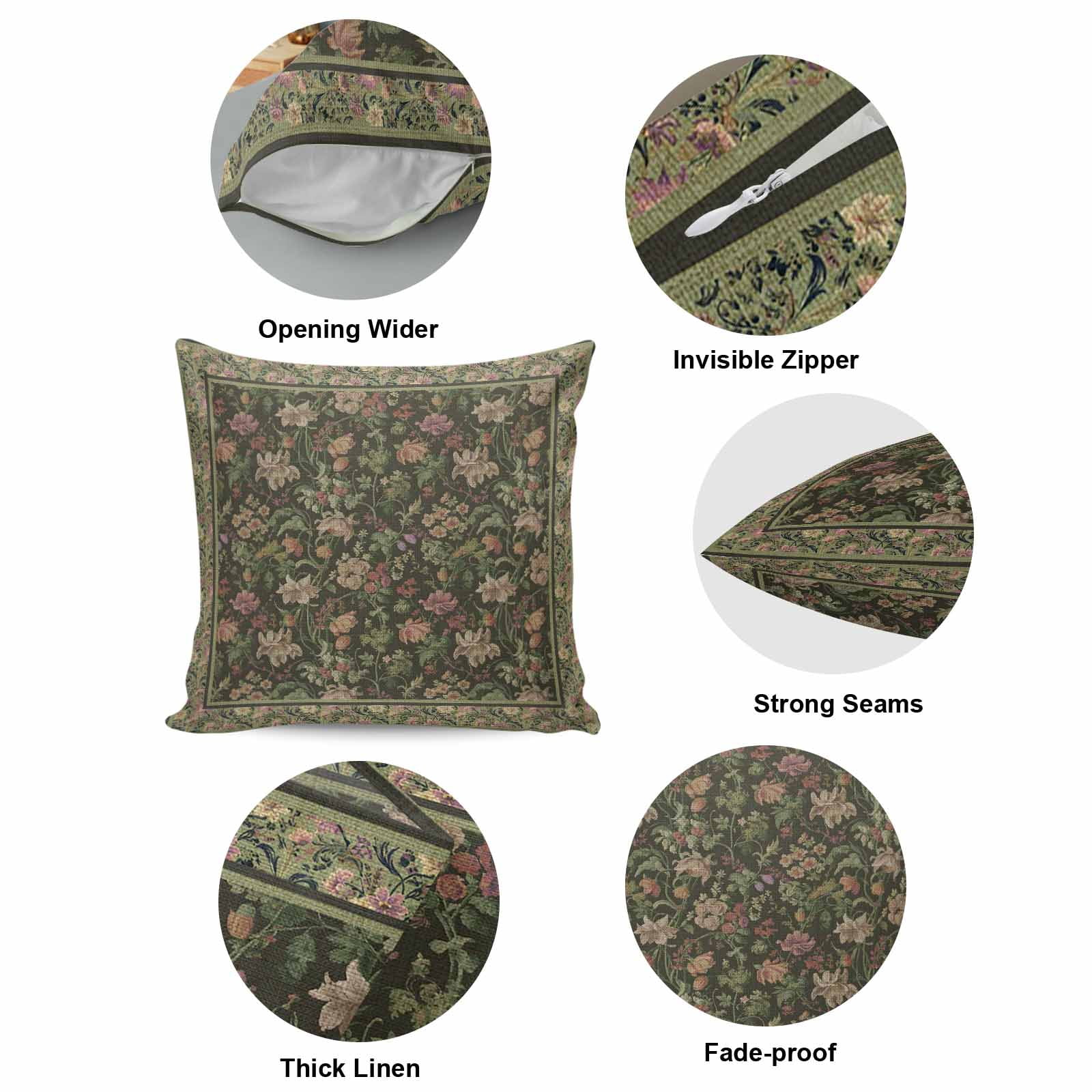 Throw Pillow Covers, Sage Green Floral Boho 26x26 Pillow Covers for Couch/Sofa/Bed, Ethnic Tribe Abstract Art Flower Decorative Square Linen Cushion Pillowcase for Home Decor