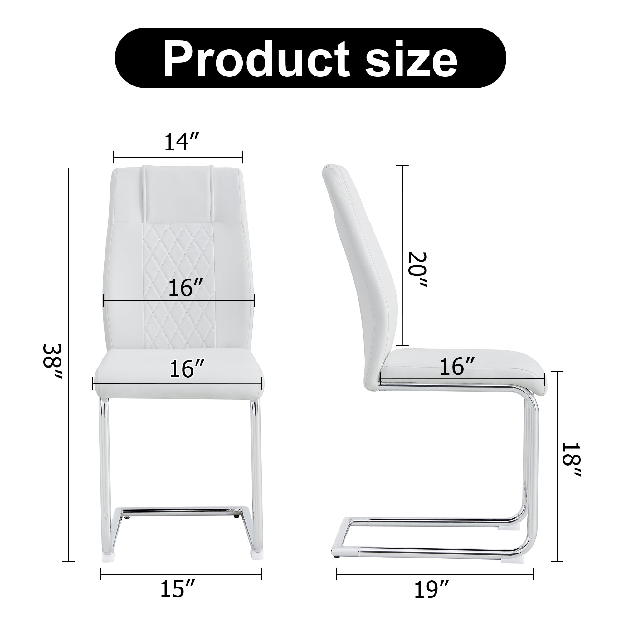 NYEESS Set of 4 White High Back Dining Chairs Armless with Waterproof Faux Leather Upholstered Seat Chrome Metal Legs for Kitchen Dining Room