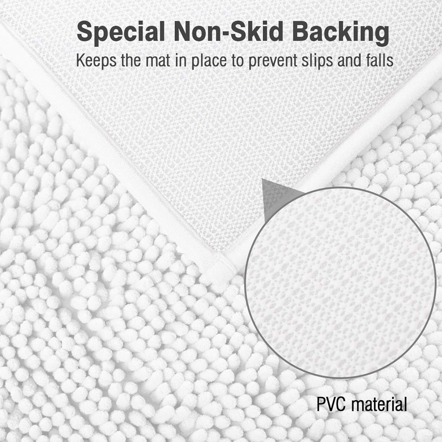 ITSOFT Luxury Bathroom Mats, Non-Slip Chenille Bathmat, Ultra Absorbent, U-Shaped, White