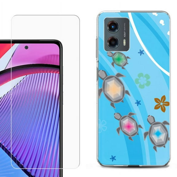 OneToughShield ® Compatible with Motorola Moto G 5G 2023, Shockproof Phone Case, with Tempered Glass Screen Protector - Happy Turtle