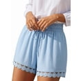 thumbnail image 3 of Women'S Shorts Summer Casual Loose Elastic Waist Drawstring Lace Boho Beach Cover Up Shorts Blue L, 3 of 9
