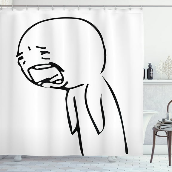 Ambesonne Humor Shower Curtain, Online Sad Comics, 69"Wx70"L, Black and White