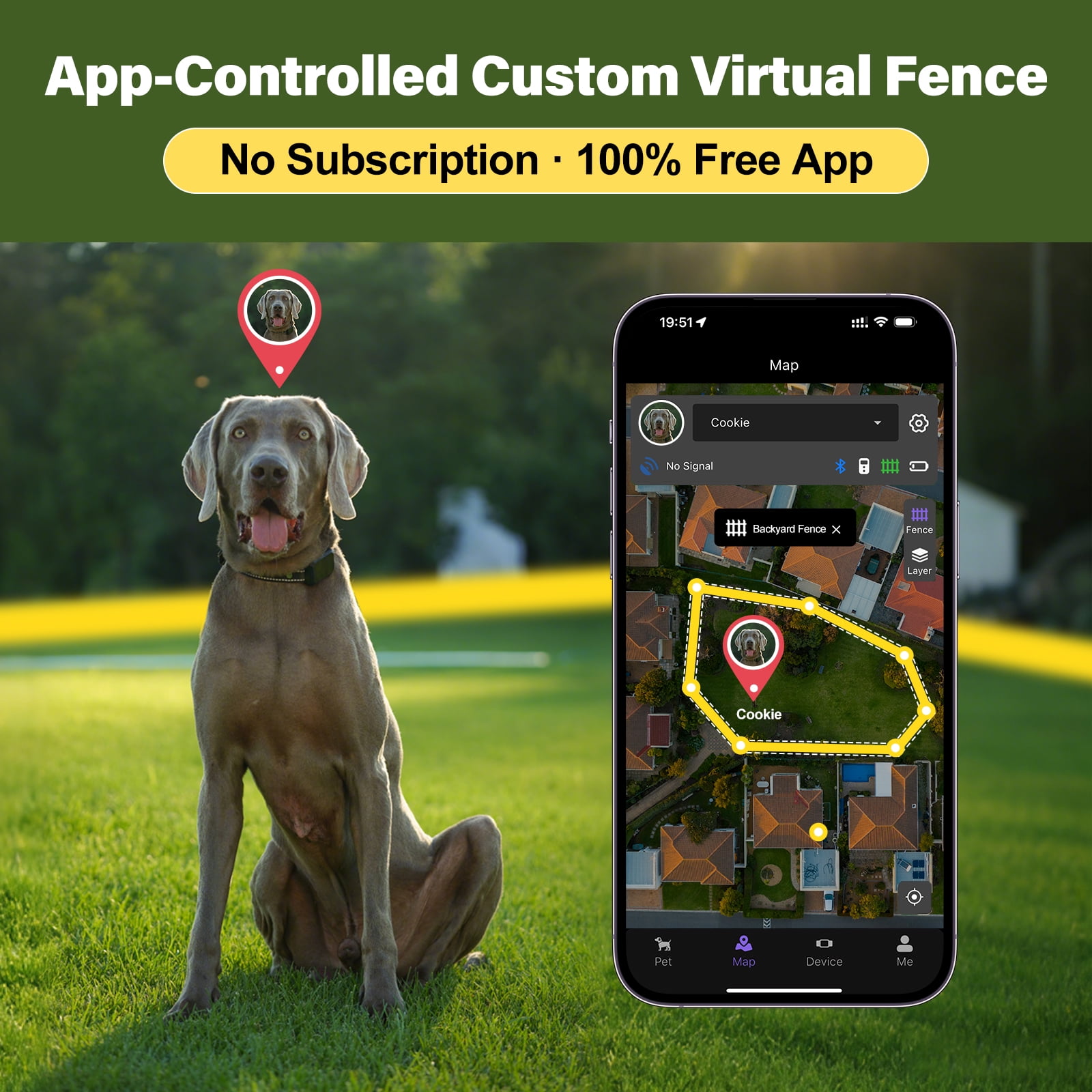 GPS Wireless Dog Fence System - Electric Training Collar with Free App for Dogs 15 Lbs+ (Black)