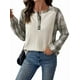 thumbnail image 3 of Sudadera Henley para Mujer, Informal, de Larga y Cuello Henley, 65% Algodón, con Diseño de Cuadros y Patchwork. Color Albaricoque Arroz M, 3 of 10