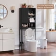 thumbnail image 6 of LELELINKY Over The Toilet Storage Cabinet with Rattan Sliding Door, 68" Tall Wood Bathroom Organizer with Adjustable Shelf for Small Spaces, Black, 6 of 7