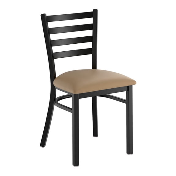 Black Ladder Back Metal Restaurant Chair with Taupe Vinyl Padded Seat - Commercial Quality Metal Restaurant Chair