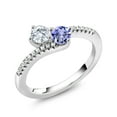 thumbnail image 2 of Gem Stone King 925 Sterling Silver White Moissanite and Blue Tanzanite Bypass Ring for Women (0.77 Cttw, Gemstone Birthstone, Round 4MM, Available in Size 5, 6, 7, 8, 9), 2 of 4