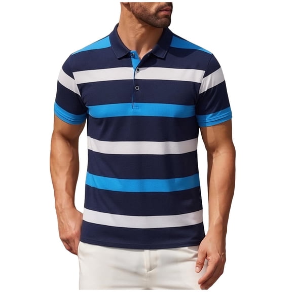 ZUKMRJPC Men's Striped Golf Shirts Classic 3 Buttons Collar Casual Summer Basic Tops Regular Fit Soft Comfortable Business Work Tops