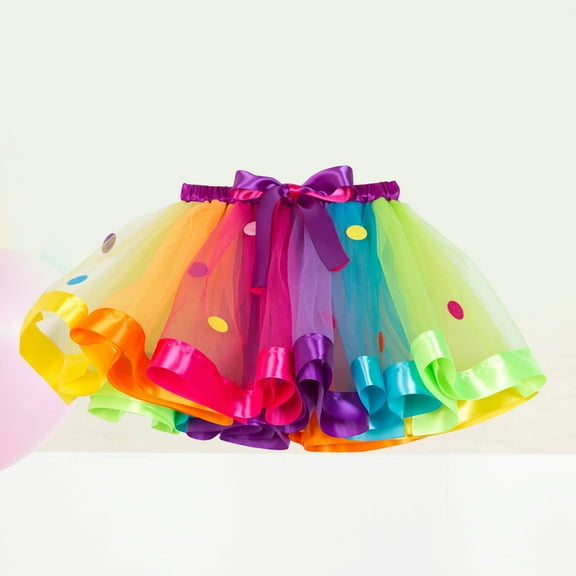 MLINS Girls Elastic Waist Rainbow Tutu Skirt with Big Bowknot Party Dress up Tulle Skirt( -RT077 )