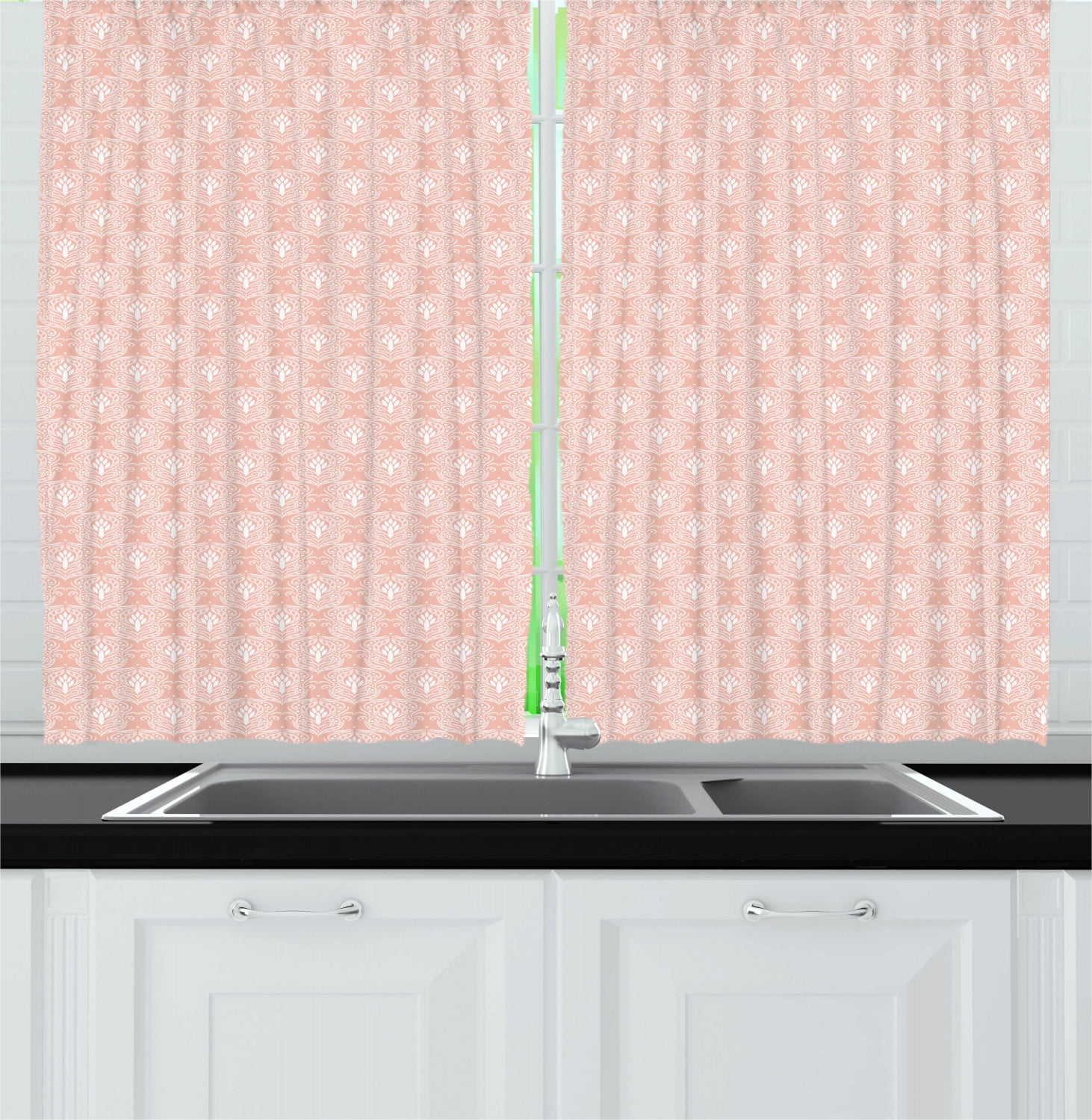 Vintage Curtains 2 Panels Set, Ornamental Patterns Motifs Strokes and Dots Curves Swirls Victorian Antique, Window Drapes for Living Room Bedroom, 55'W X 39'L,Blush and White, by Ambesonne