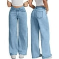 thumbnail image 2 of vigerkar Wide Leg Jeans for Women Mid Waist Baggy Stitch Decor Denim Washed Pants (Blue, S), 2 of 5