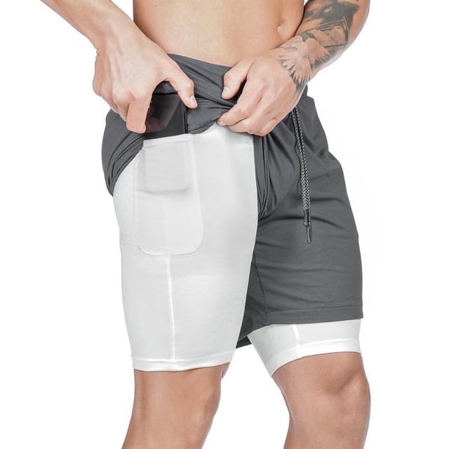 Men's Double Layer Sports Shorts Gym And Training Quick Dry Five Pants