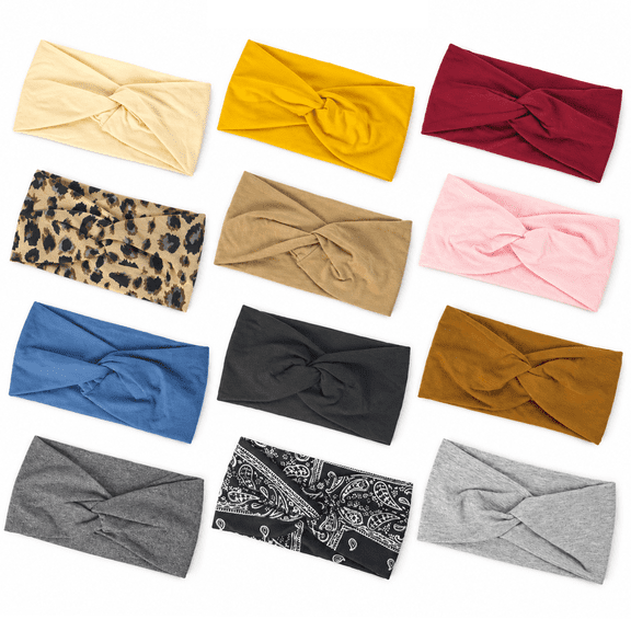 MRSXXNTY 12 Pcs Stretchy Headbands for Women, Absorbed Sport Headband Soft Twist Knotted Headbands for Daily Life Yoga Workout