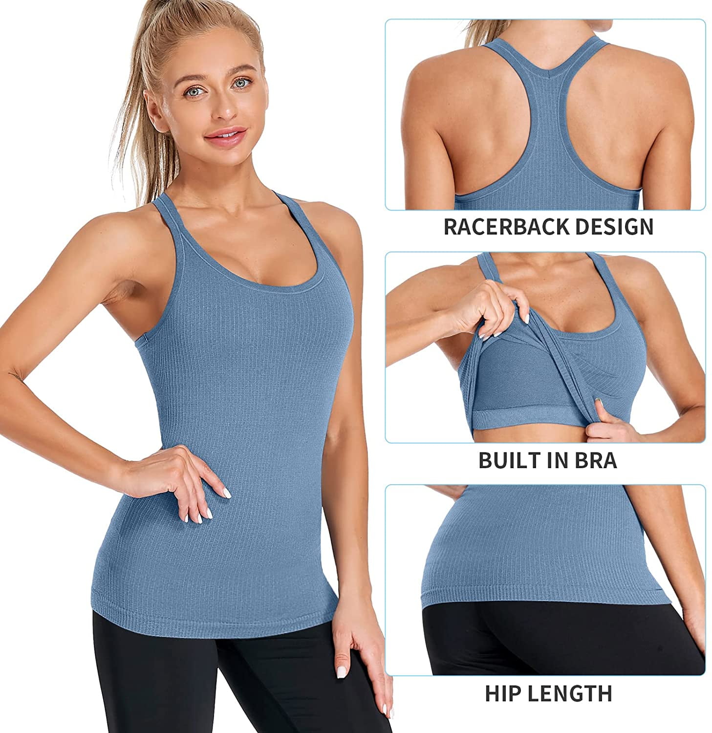 Best Deal for Ribbed Workout Tank Tops for Women with Built in Bra