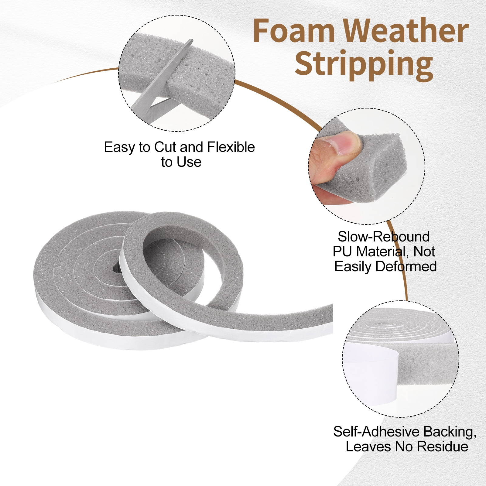 1" x 13/16" Foam Weather Stripping, Self Adhesive Door Seal Insulation Strips, Soundproofing Foam Seal Tape for Door/Window, Air Conditioning (13.12 Ft Total Length in 2 Roll)