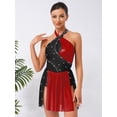 thumbnail image 5 of iiniim Women's Figure Ice Skating Dress Shiny Rhinestones Halter Lyrical Ballet Dancewear Red XXL, 5 of 7