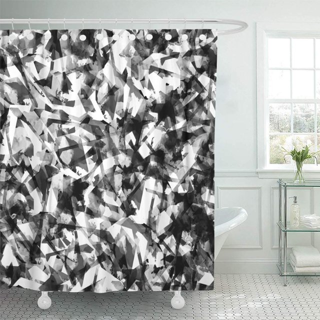 Cortina de baño ABPHQTO Diseño geométrico de camuflaje abstracto monocromo gris negro 165x180 cm